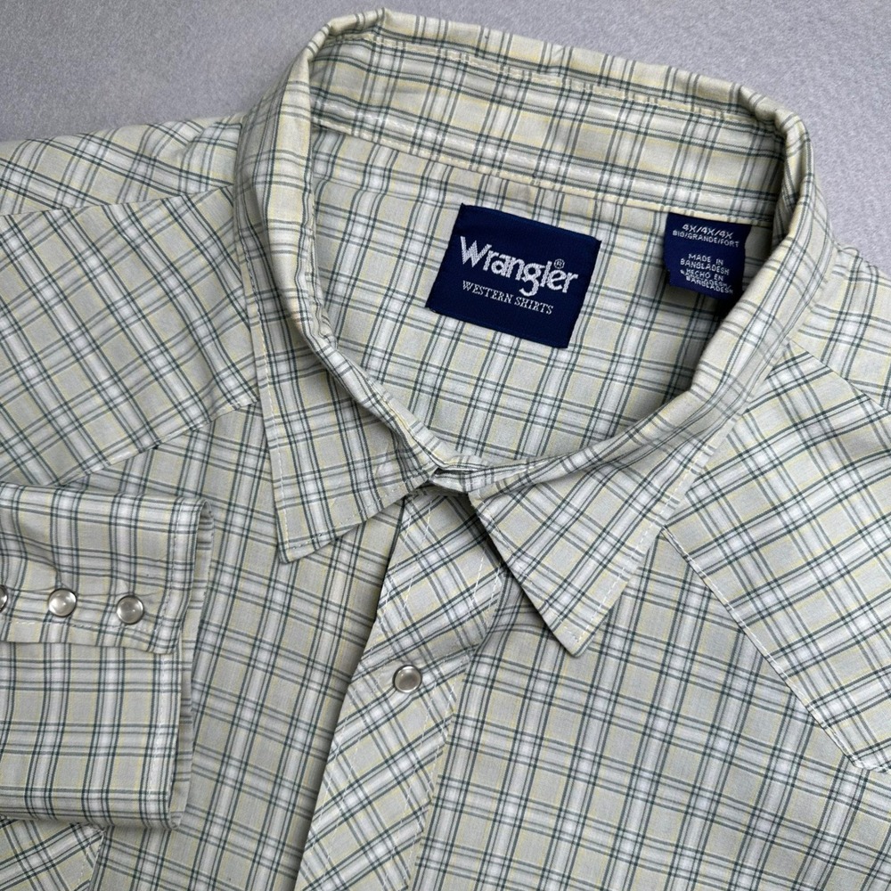 Wrangler Western Shirt Mens 4X Gray White Plaid Pearl Snap Long Sleeve WTMH98212